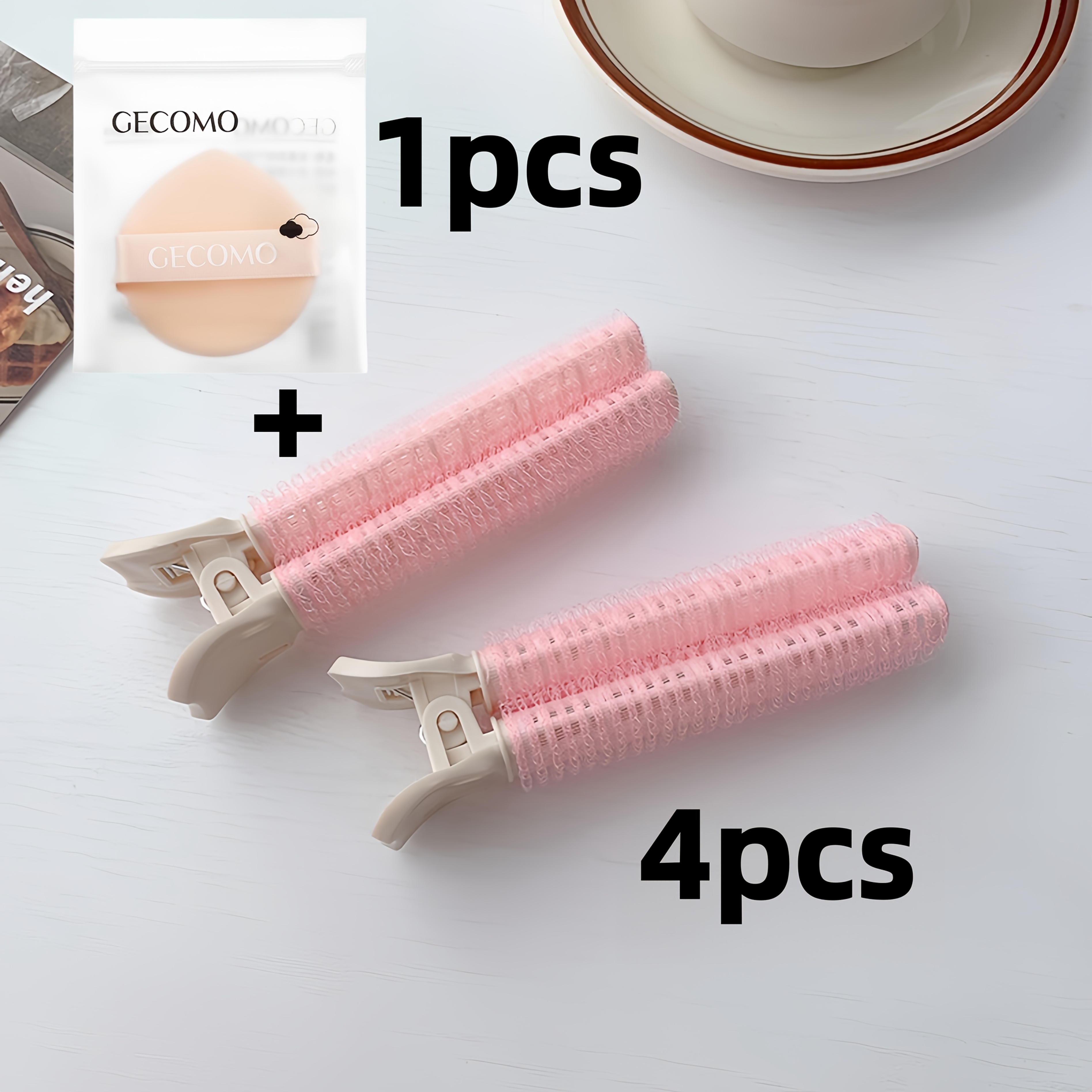 TEMU 5pcs Set Includes 4pcs Non-heat Diy Instant Puff Hair Clip And 1pc Makeup Sponge, Lightweight Faux Fur Bangs Root Hair Clip, Create A Hairstyle,