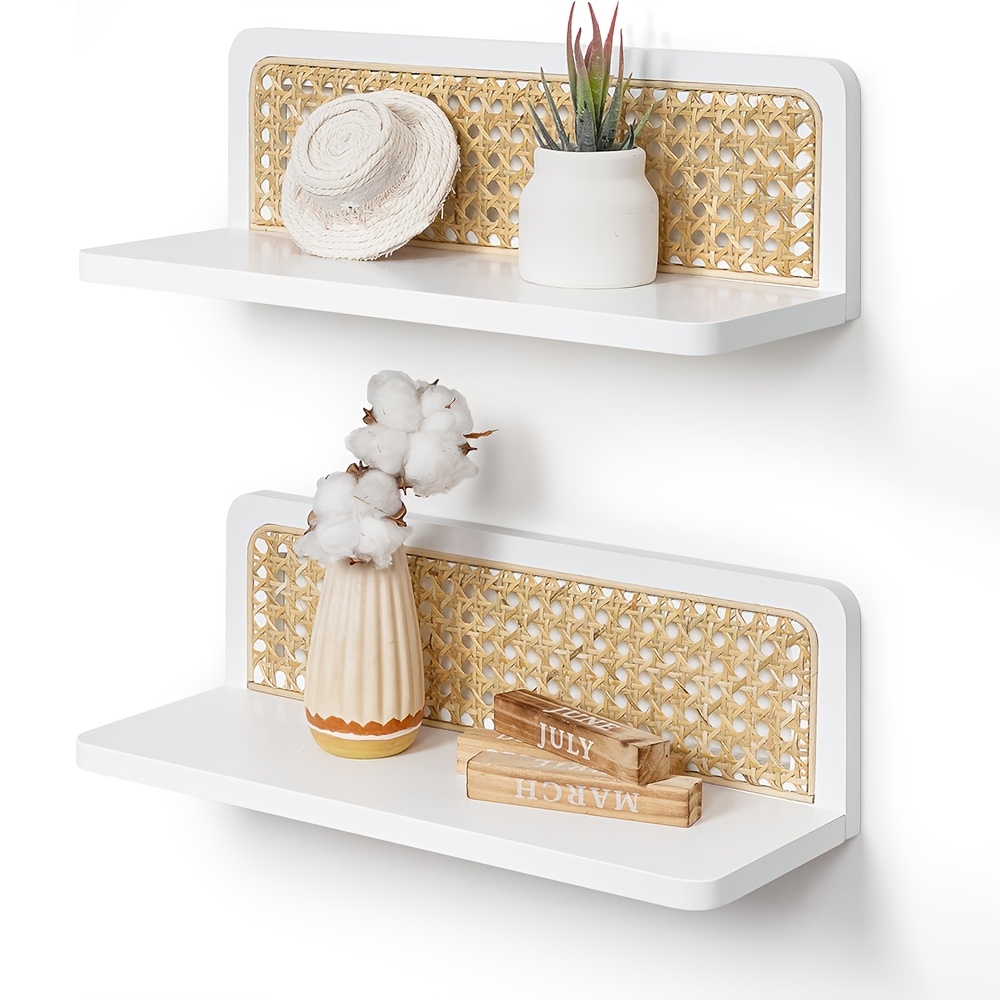 1pc Bohemian Style Rattan Woven Wall Shelf, Living Room Wall-Mounted Storage Rack, Bedroom Living Room Plant Decorative Shelf, Floating Shelves