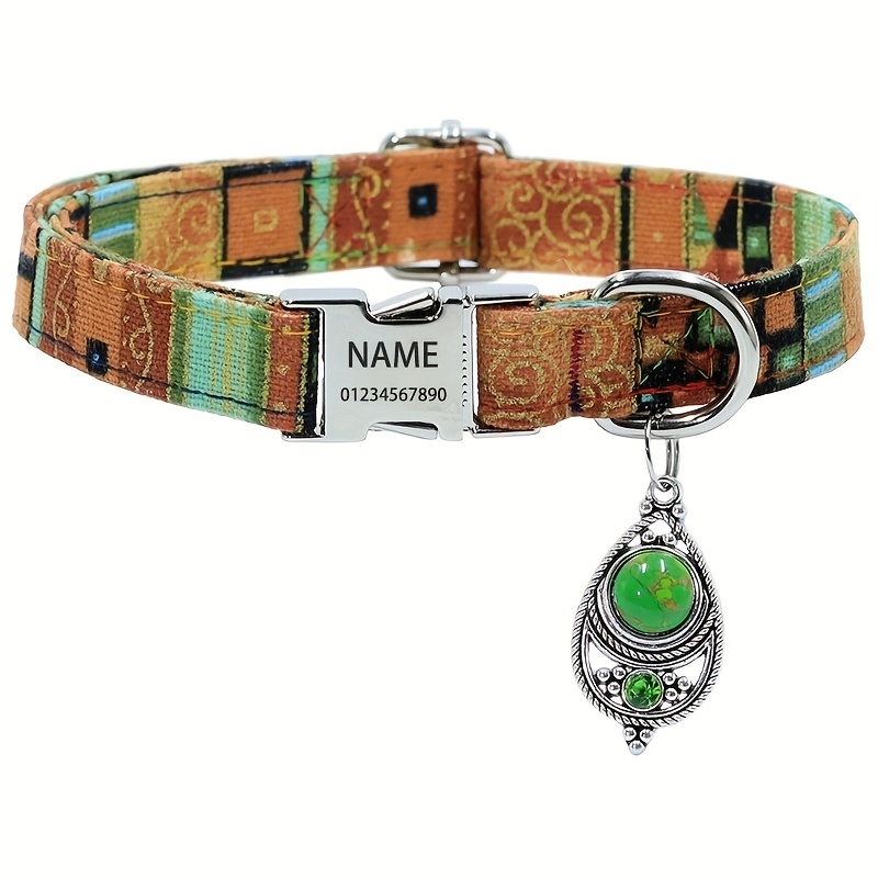 TEMU Een gepersonaliseerde halsband in bohemian-stijl voor huisdieren met een metalen gesp, aanpasbare naam- en telefoonnummer tag, verstelbare