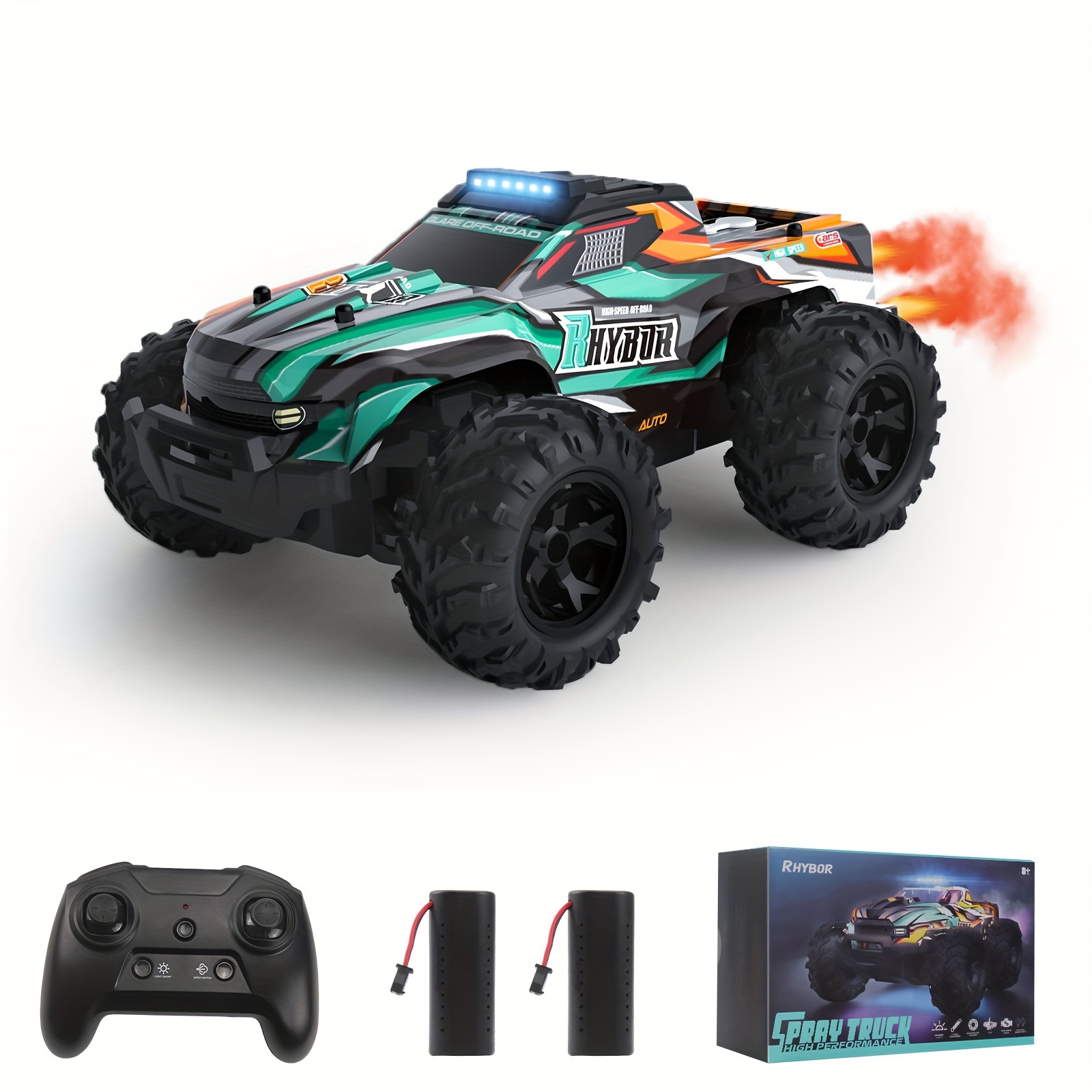 

Remote Control Cars With Rgb Light, 2.4ghz All Terrain Remote Control Monster Truck, 20km/h High Speed Rc Truck, Spray Rc Cars For Boys 8-12 And Girls Adult