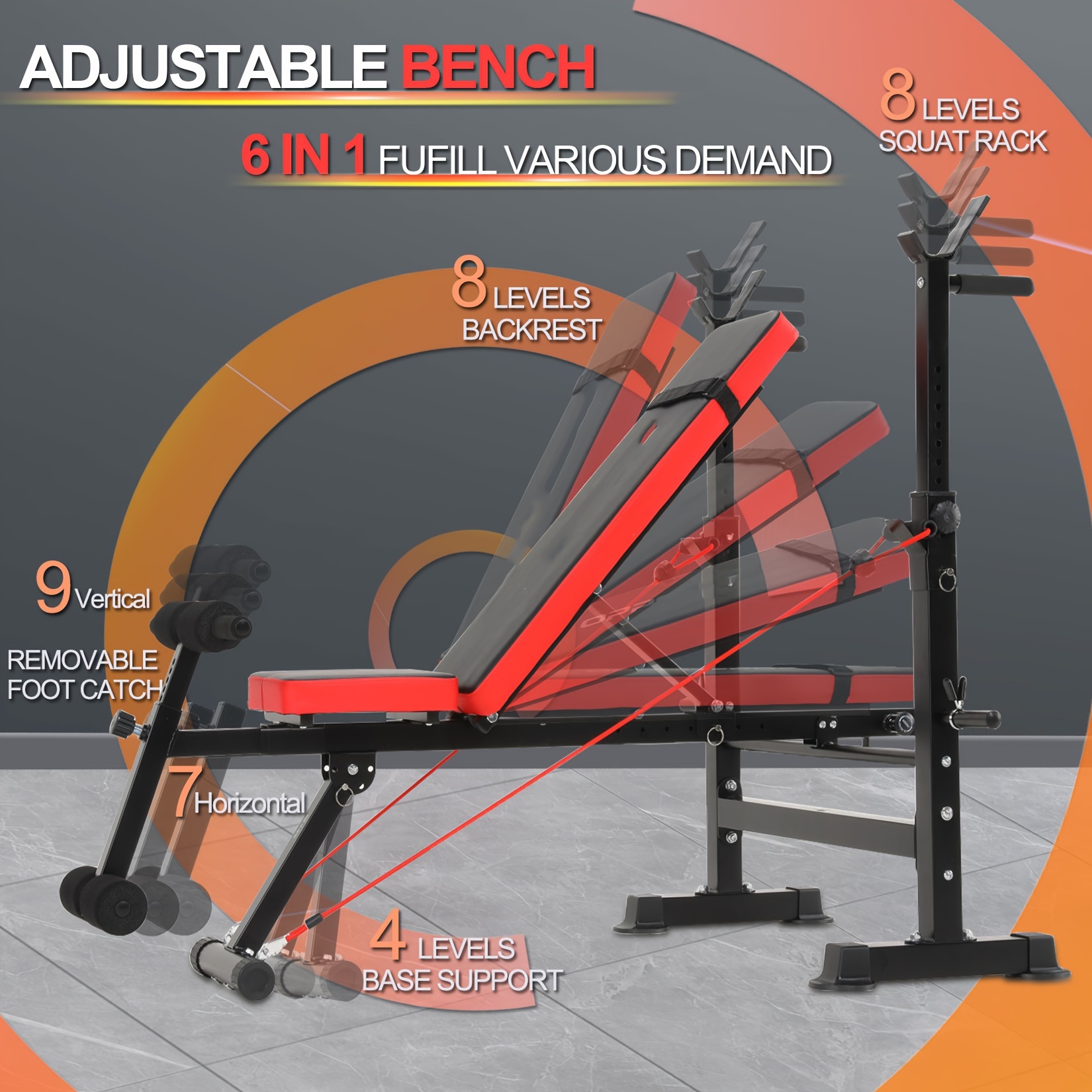 3s Fast Folding 8 in 1 Foldable Weight Bench Set Squat Rack - Temu