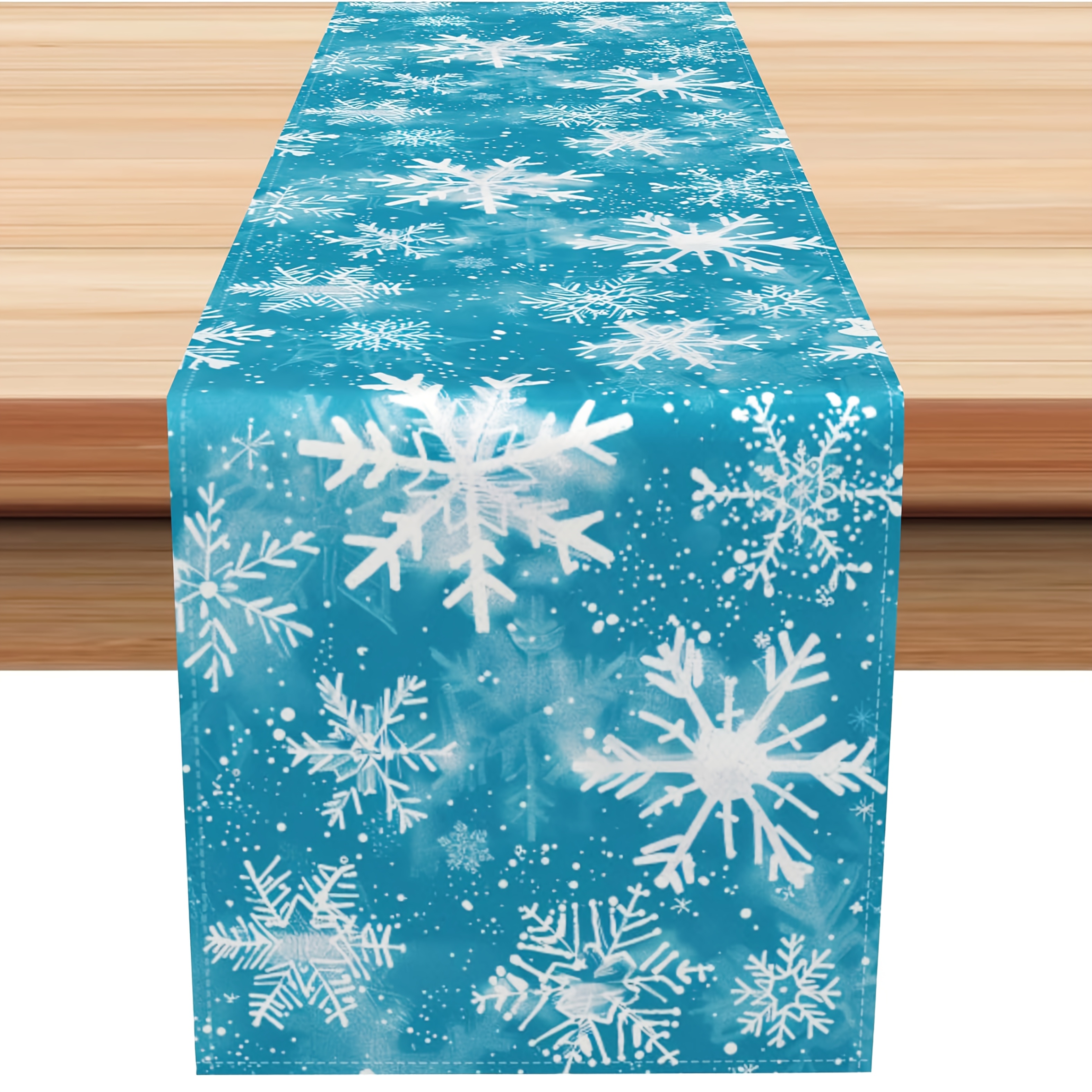 TEMU 1pc Dokriy, Merry Christmas Table Runner, Blue Snowflake Winter Kitchen Table Decoration Home Party Decoration