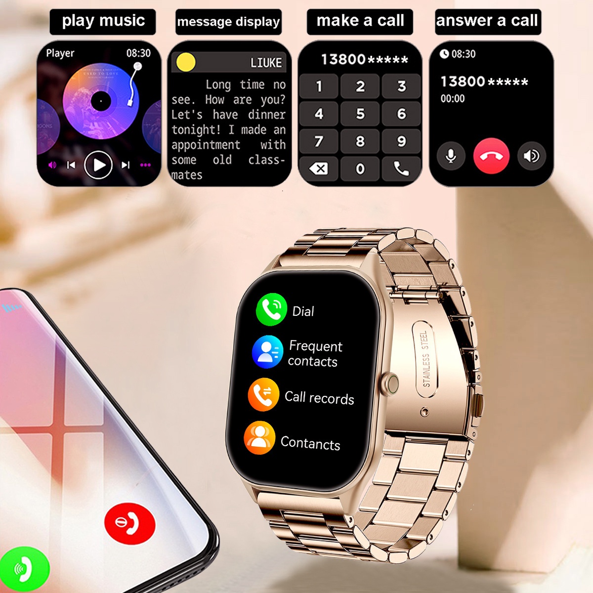 Ultra-Thin Smartwatch with 5.08cm AMOLED HD Full Touch Screen
