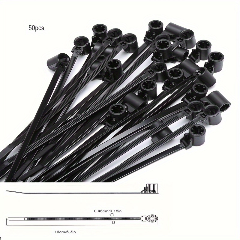 50pcs Black Nylon Cable Ties, 6.3" Self-locking Zip Ties For Car, Home Office & Garage Organization - Durable Wire Management Solution, Reusable Zip Ties, Mounts Base, Data , Industrial Household Use
