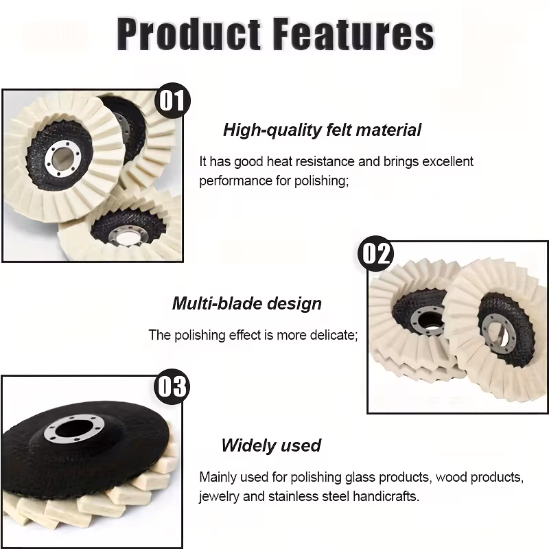 4pcs set 4 5 inch wool felt flap disc polishing wheel 115mm ideal for metal wood and stone durable effective polishing for rusty metals stainless steel and marble countertops elastic wool disc durable felt disc Product details 5