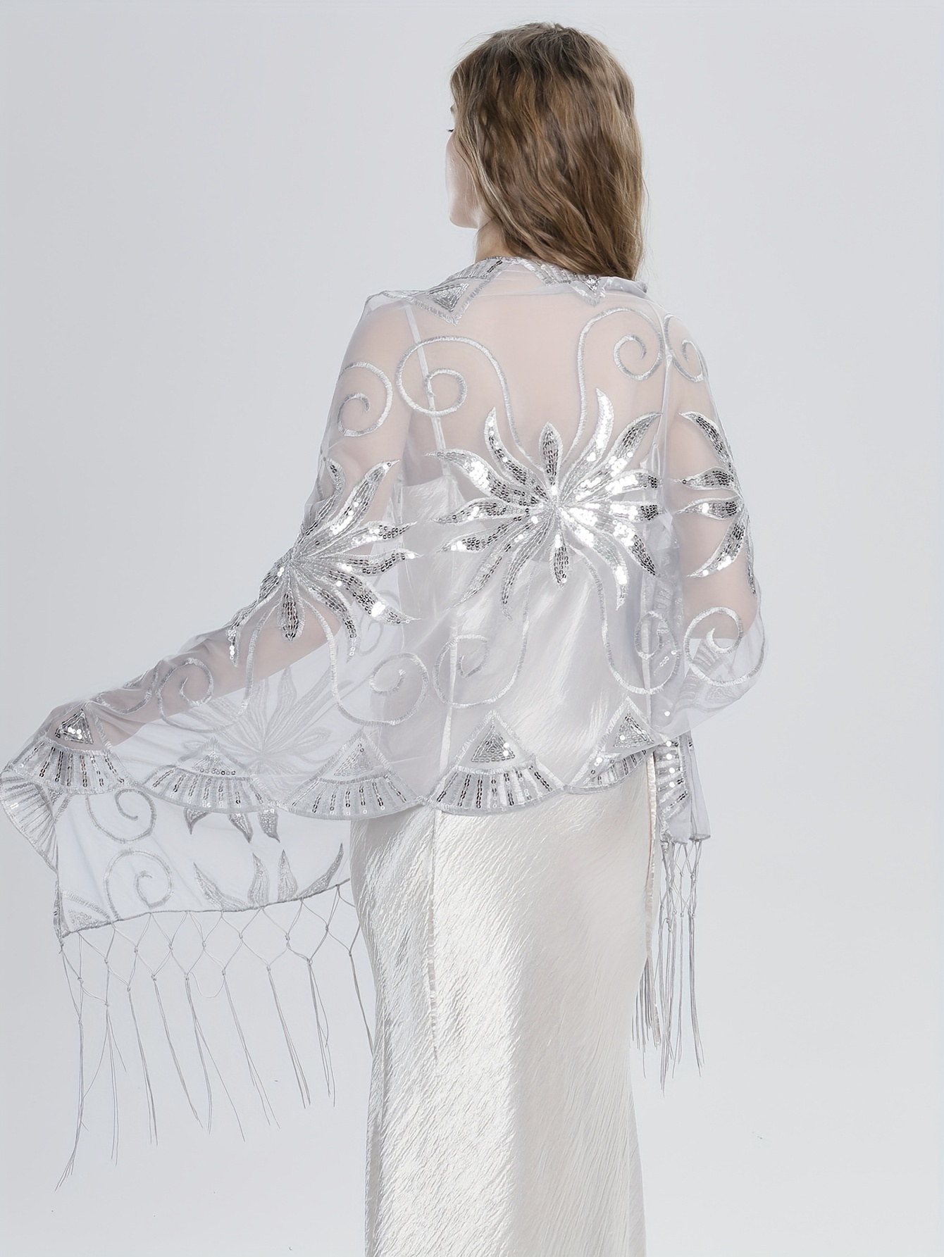 a shimmering fringe shawl sequins a party scarf evening - Temu