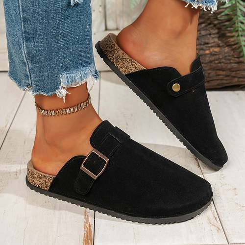 Women S Classic Slip-On Mules - Black Cover with Golden , Round Toe, Comfortable Indoor/Outdoor Shoes for Casual & Formal Outfits, Versatile for , Versatile Fashion Shoes | Elegant Slipon Mules | Durable Rubber Sole, Mule Shoes