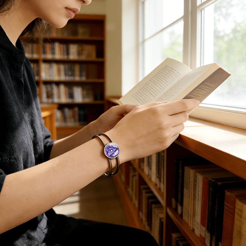 Antique Cyan Double-Layer Adjustable Bracelet with Purple Pattern
