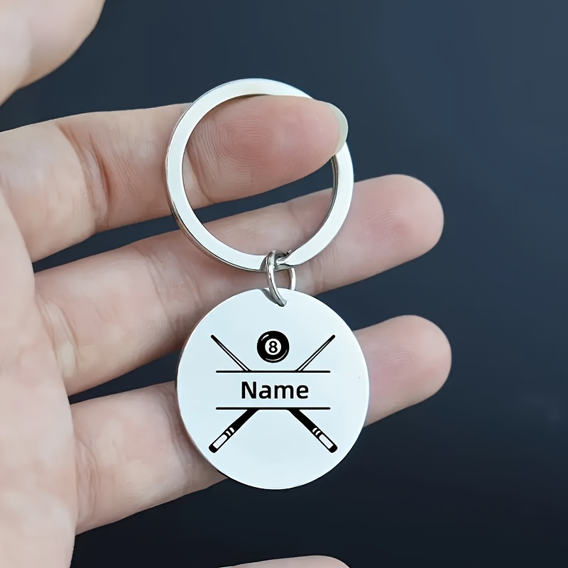TEMU Portachiavi personalizzato con stecca da biliardo - Portachiavi in acciaio inossidabile con design da biliardo, con nomi e testi personalizzati,