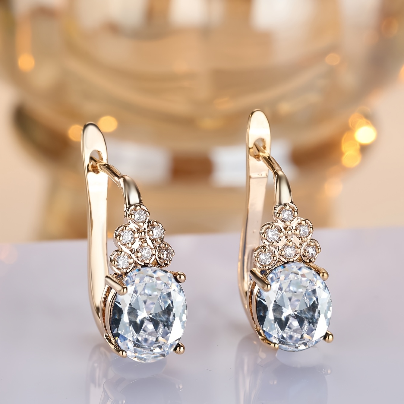 E-shop 1 Paar Luxus Ovale Weiße Hängeohrringe Damen Goldfarbene Hängeohrringe Hochzeit Schmuck