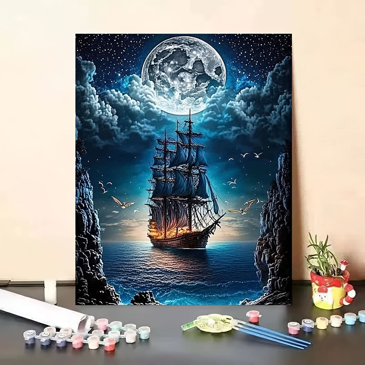 

Lcozx Sailboat Moonlight Seascape Diy Paint By Numbers For Adults, Canvas Painting Kit With Brushes And Acrylic Pigments, Abstract Graffiti Wall Art Decor Without Frame