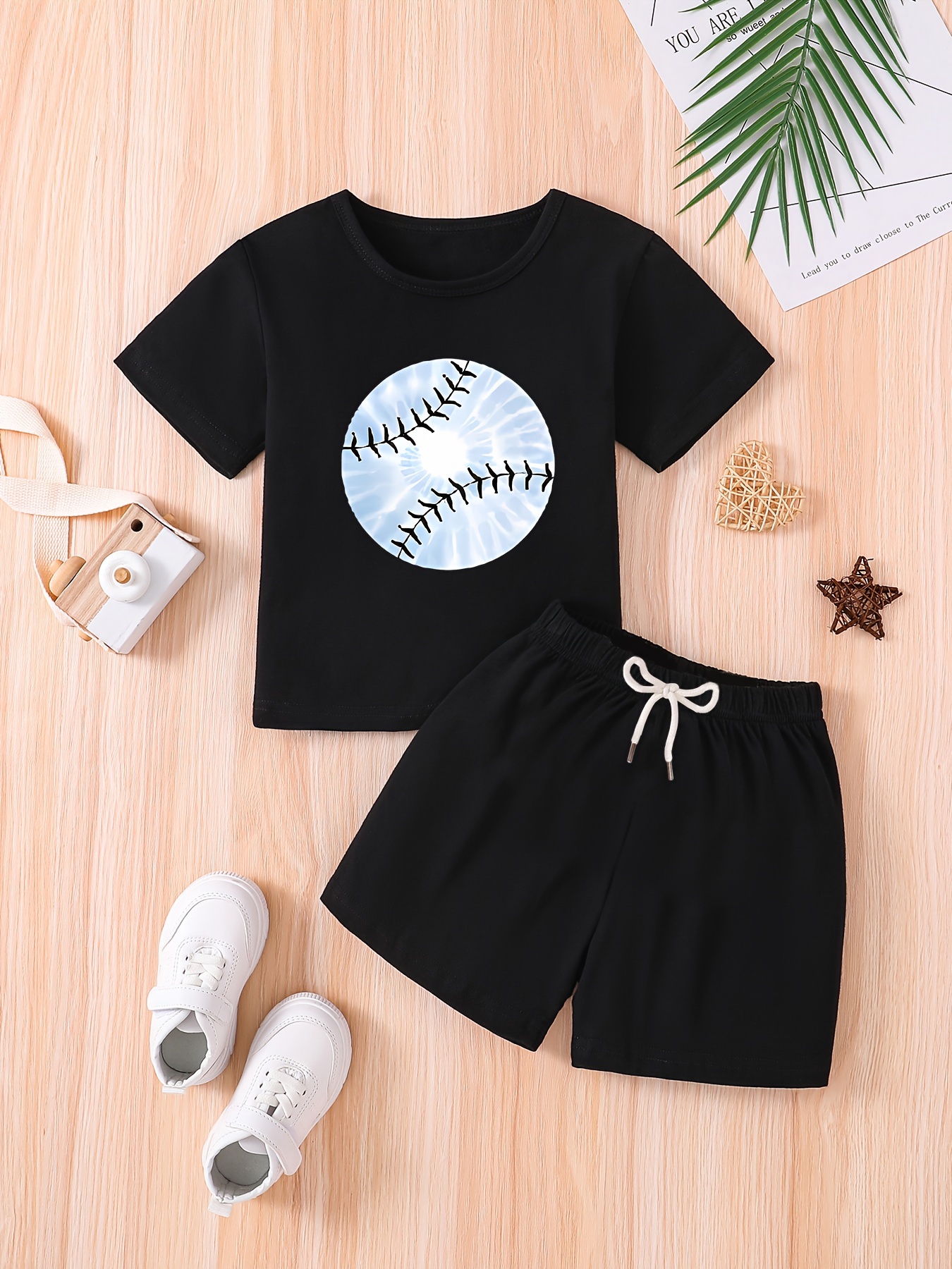 Conjunto 2 Piezas Bebé Camiseta Estampada Béisbol Dibujos - Temu