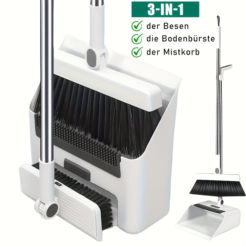 E-shop 3-in-1 Reinigungsset für Zuhause: Weicher Besen, Kehrschaufel und Bürsten-Kombi - Antihaft-Haar, Ideal für Zuhause, Büro, Schule,