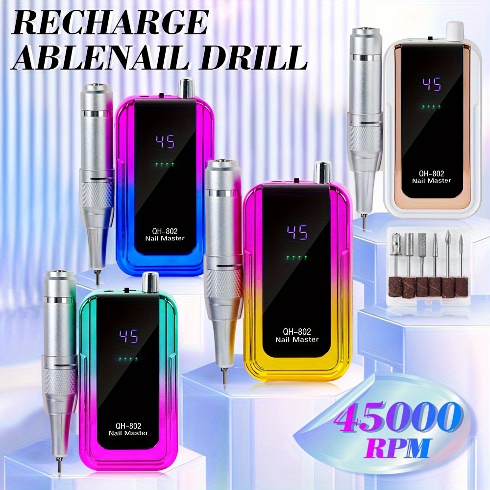 

802 Perceuse à ongles électrique rechargeable colorée 45000 tr/min connecteur USB, perceuse de vernis à ongles, couvercle la décoration, ponceuse à ongles à