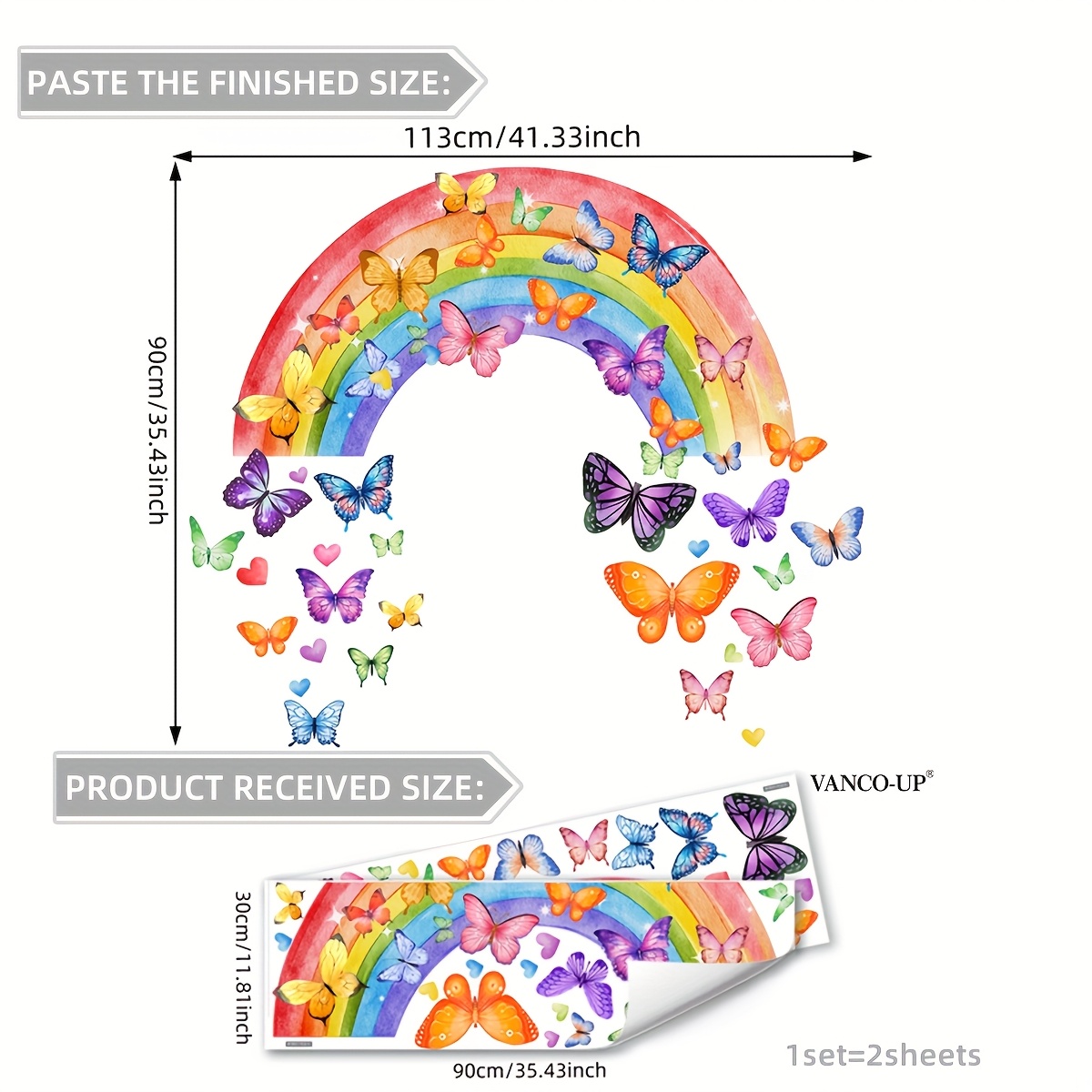 Set Of 2 Floral Rainbow Wall Stickers Home Decoration Stickers Self-adhesive B15031-yc