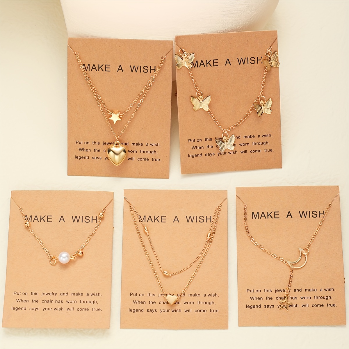 

5 Pieces Elegant Simple Cardboard Butterfly Moon Heart Faux Pearl Inlaid Zinc Alloy Pendant Necklace Set For Women Daily Match For Party