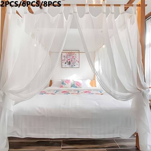 2pcs 6pcs 8pcs canopy bed curtains semi transparent curtains with a blend of artificial linen texture featuring top ties and bedroom ties suitable for home and outdoor use excluding