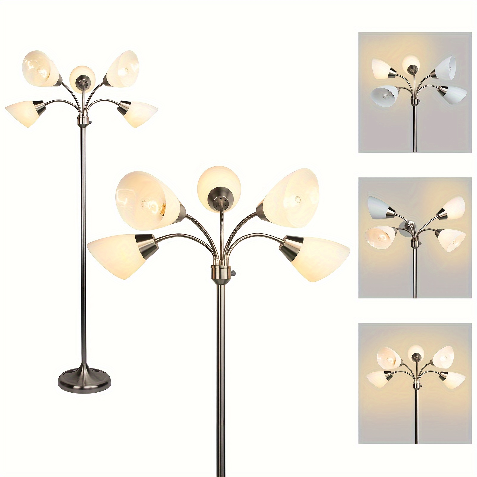 

Modern Reading Floor Lamp Stand Up Lamps With Adjustable Arms 5 Head Pvc Lampshade Sand Nickel Modern Bright Tall Metal Pole Lamps For Bedroom Living Room Corner Study Office