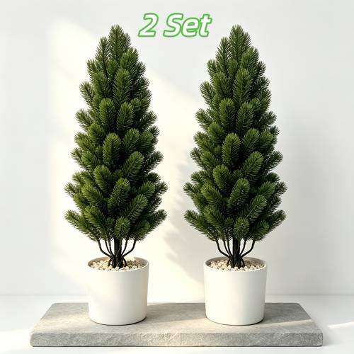 2pcs Extra Large Artificial Green Plant Set of Two Turquoise Pine Trees, Maintenance-Free Tropical-Style Plants, No Pots Included, Green Foliage. Suitable for Outdoor Gardens, Courtyards, Wedding Photography Props, Hotel Lobbies, and Other