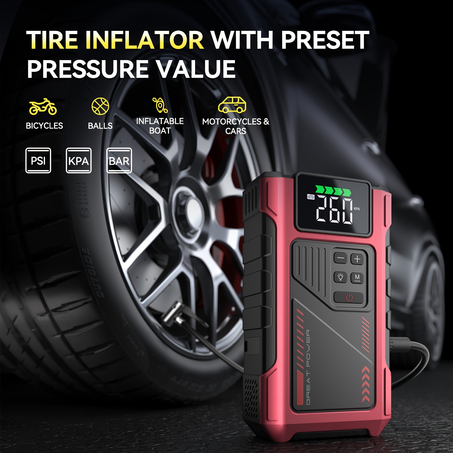 Portable Car Jump Starter 4000A Portable Car Jump Starter With Air Compressor, Suitable For 12V(8.0L Gas, 6.5L Diesel) Jump Starter Battery PackWith150 PSl Tire Inflator, 12V Car Battery Jump Power With LED Light, Car Accessories Tools, Car Emergency Kits, Jump Starters 7 Portable Car Jump Starter 4000A Portable Car Jump Starter With Air Compressor, Suitable For 12V(8.0L Gas, 6.5L Diesel) Jump Starter Battery PackWith150 PSl Tire Inflator, 12V Car Battery Jump Power With LED Light, Car Accessories Tools, Car Emergency Kits, Jump Starters - Image 7