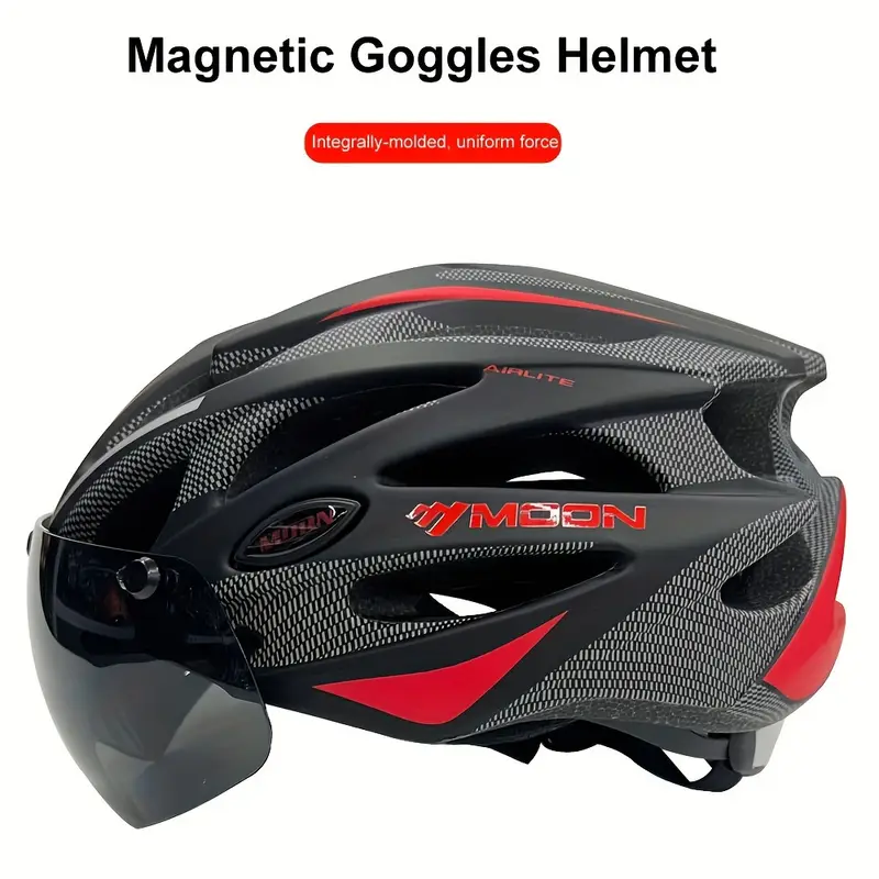 moon ultralight cycling helmet with removable visor black red adjustable multi use for road mountain biking unisex adult uncharged unisex cycling gear modern helmet design adjustable strap helmet details 1