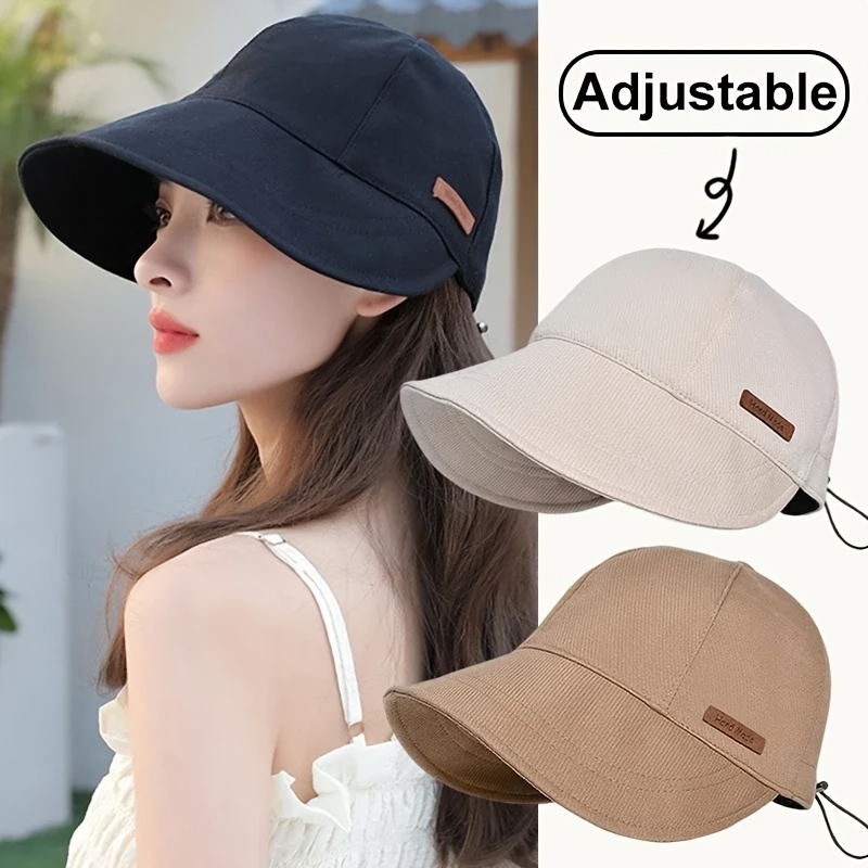 

Solid Color Soft Cotton Bucket Hat Spring Summer Adjustable Outdoor Beach Sun Hats Foldable Wide Brim Cap With Drawstring
