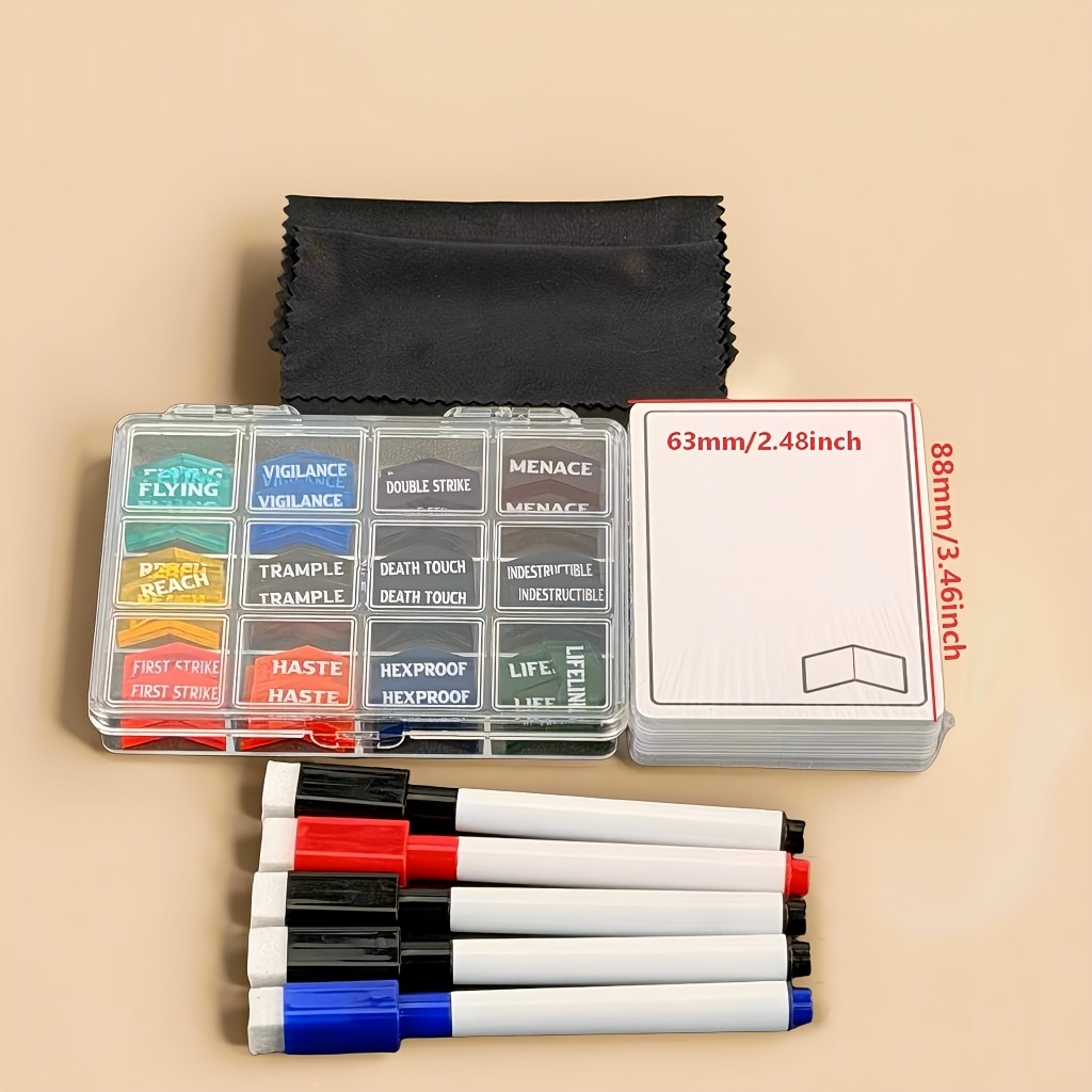 E-shop 50 wiederverwendbare Whiteboard-Karten + 60 Schlüsselwortzähler mit 5 Markern & 2 Reinigungstüchern, doppelseitige leere Spielmarken, 12