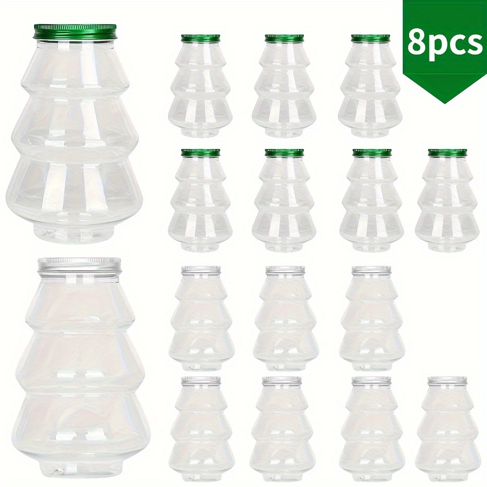 

8pcs Christmas Tree Candy & Cookie Jar Set - Holiday Treat Containers For Party Favors, Empty Beverage Bottles Included Gift Wrapping Supplies