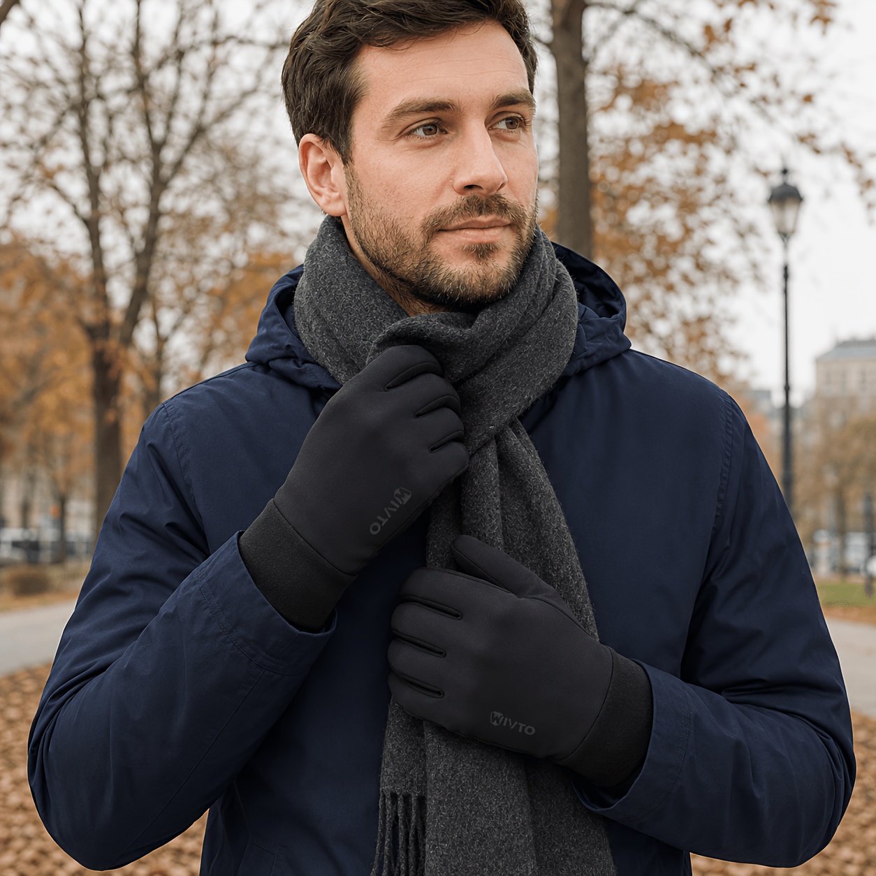 Unisex Touchscreen Gloves for Fall and Winter, Solid Color Full Finger
