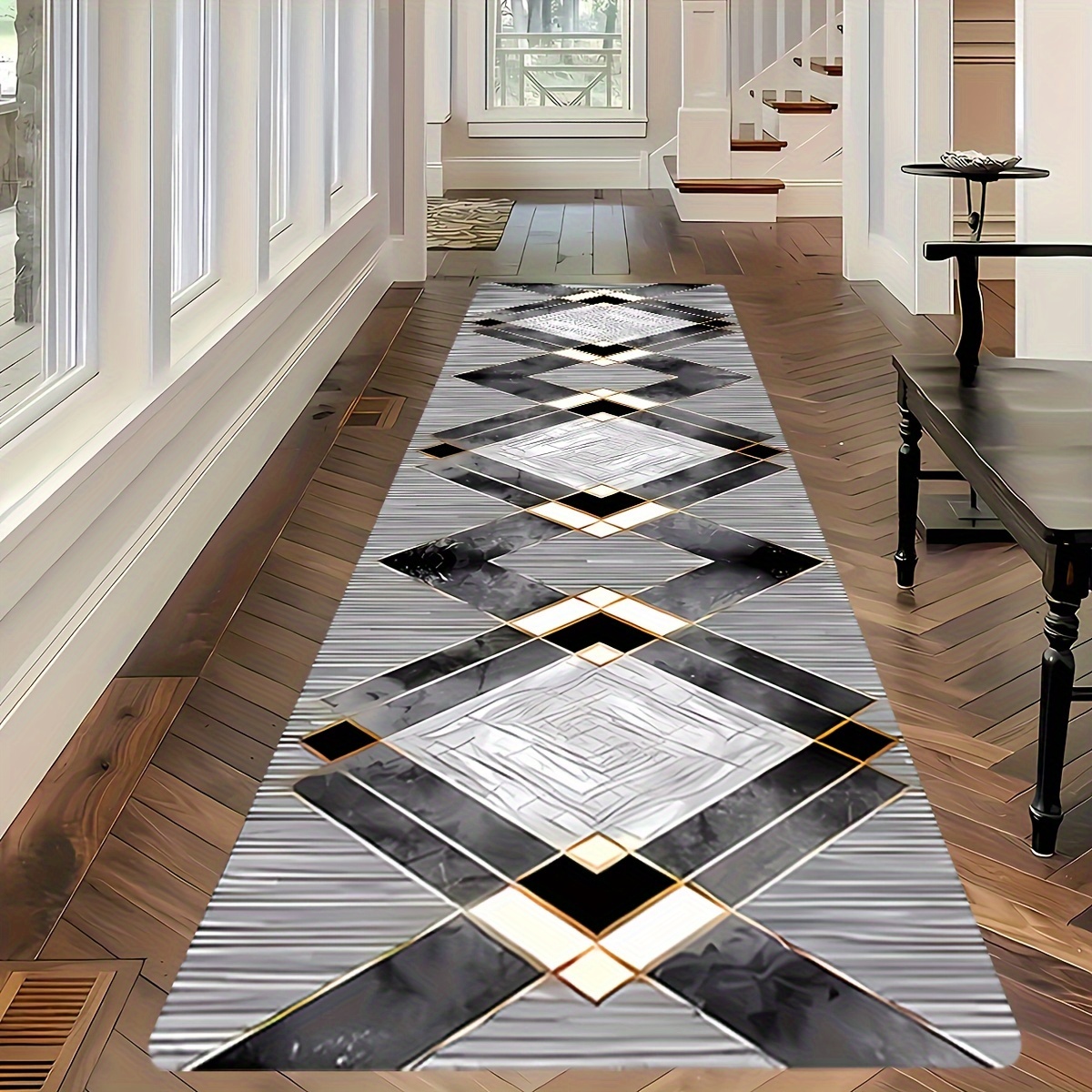 Image of 1pc Modern Textured Minimalist Hallway Runner Rug, Machine Washable, And Non-slip Long Strip Carpet, Decor Rug, Ideal For My Hallway