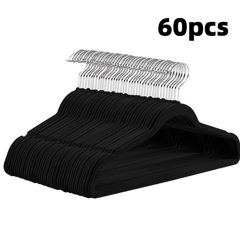Black Clothes Hangers 60pcs, Velvet Clothes Hangers Non-slip Felt Hangers - Space , Suit Hangers, 360° Rotatable Hook