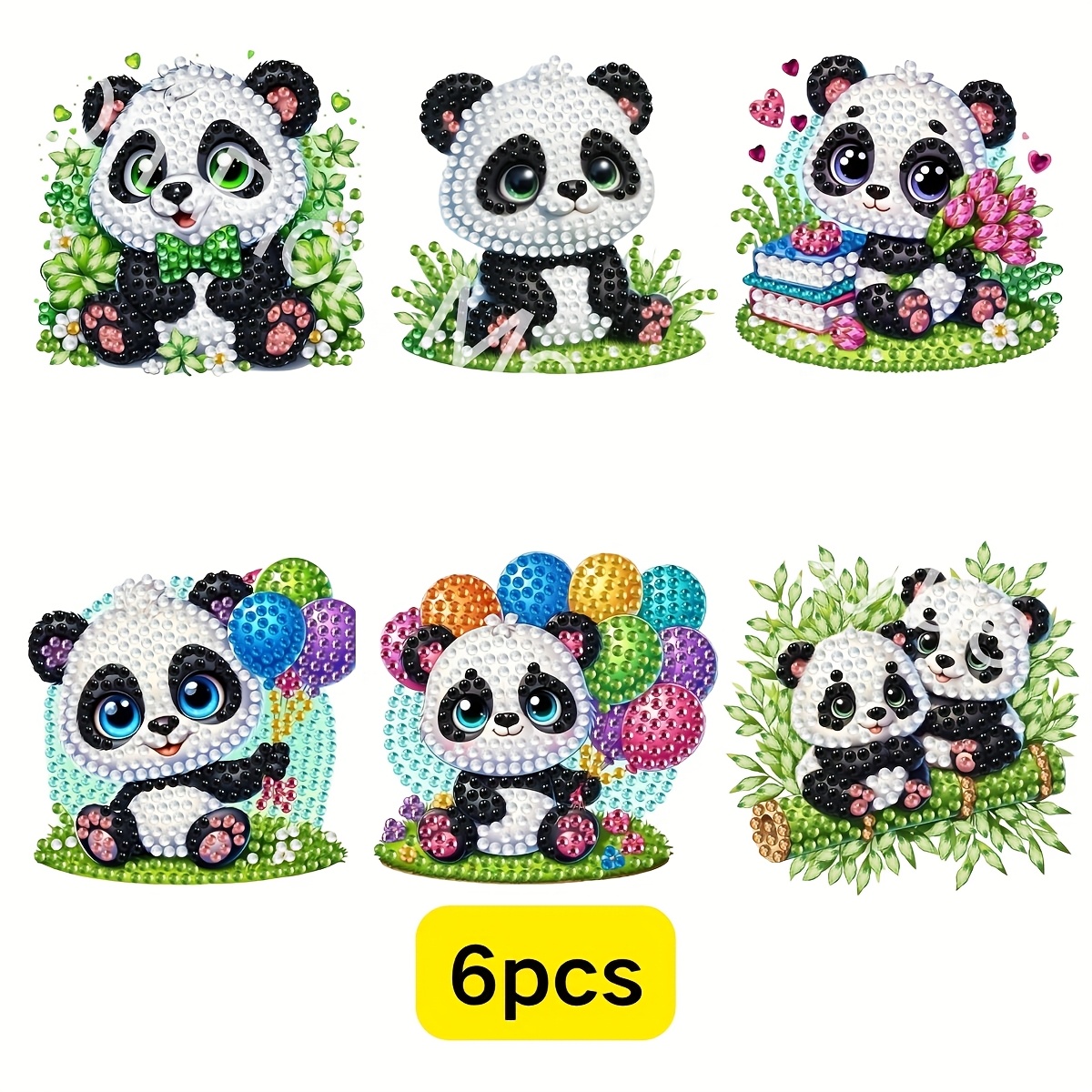 TEMU 6pcs, 2d Flat Diamond Painting Kit Diamond Painting Art Cute Panda Fridge Magnet Diamond Painting Decoration Diy Diamond Painting Magnetic Kit