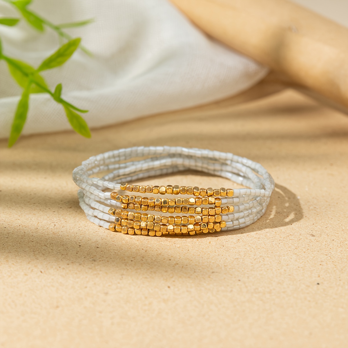TEMU Ensemble de bracelets bohèmes à perles empilées, 6 pièces, chaîne de main multicolore en perles de riz, style vacances, petite bijouterie, de
