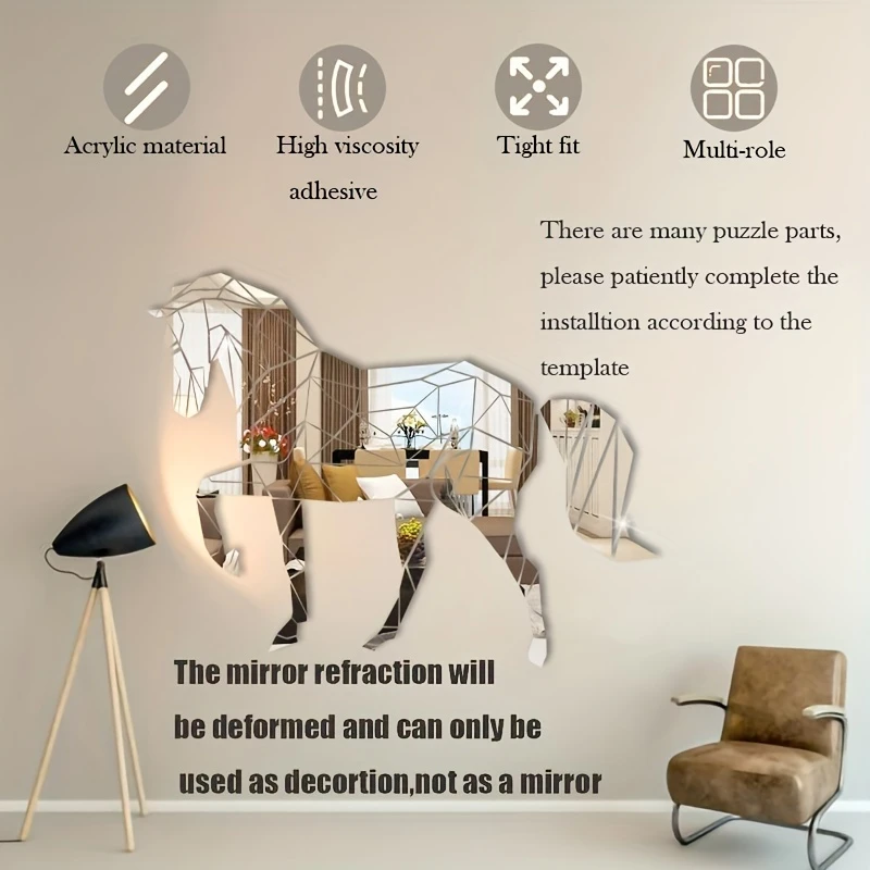 stunning acrylic wall decoration diy 3d self wall art reflective surface protective film and home office or any room horse theme details 4