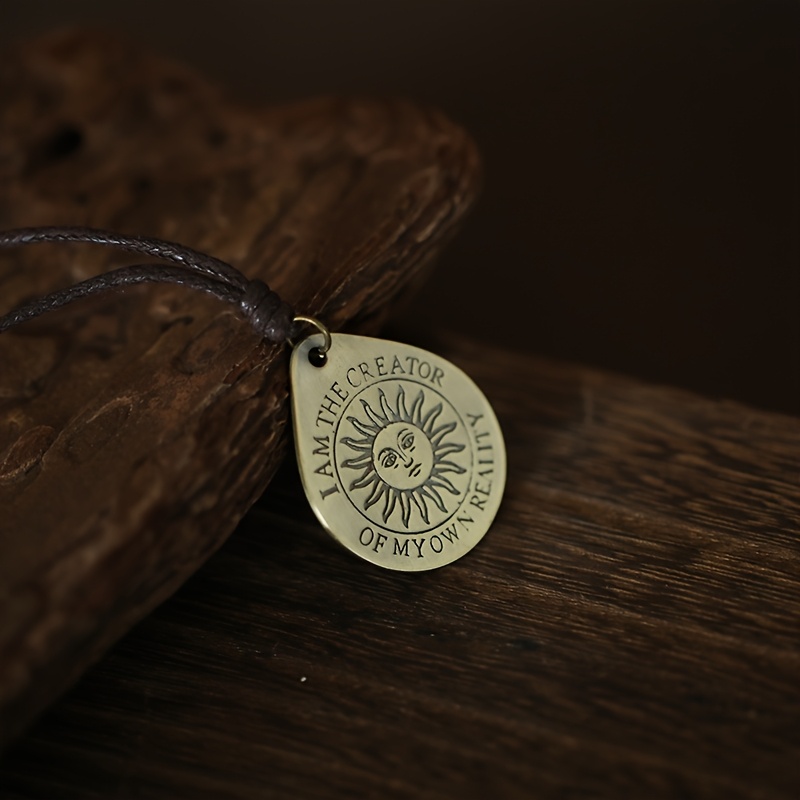 Image of I Am The Creator Reality "copper Pendant | Sun Symbol Necklace | Law Of Jewelry | Leather Rope | Empowering Gift