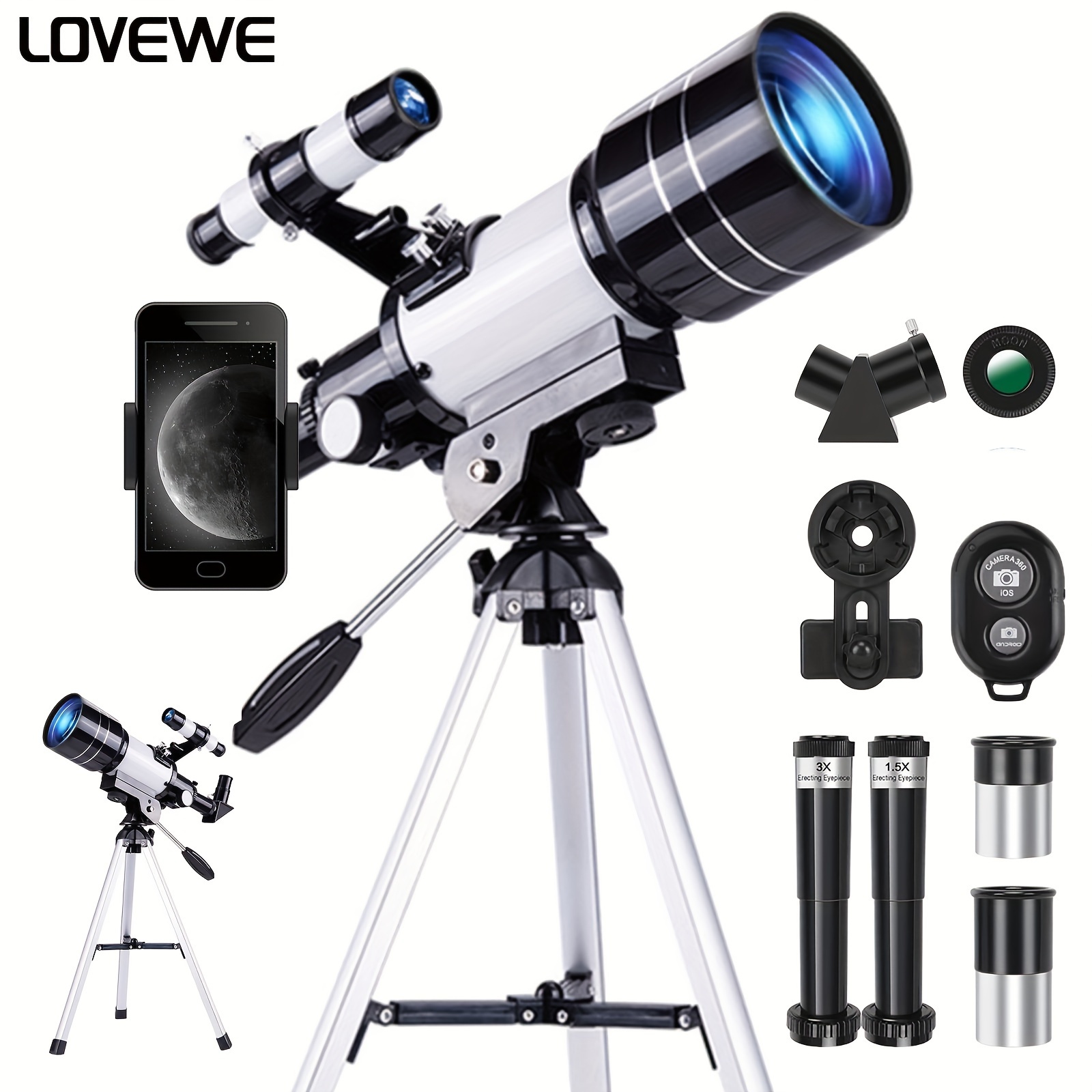 TEMU 150x Telescope, 70mm Aperture Telescope For Adults High Powered, Portable Astronomical Telescope With Tripod Phone Adaptere, Monocular Telescope