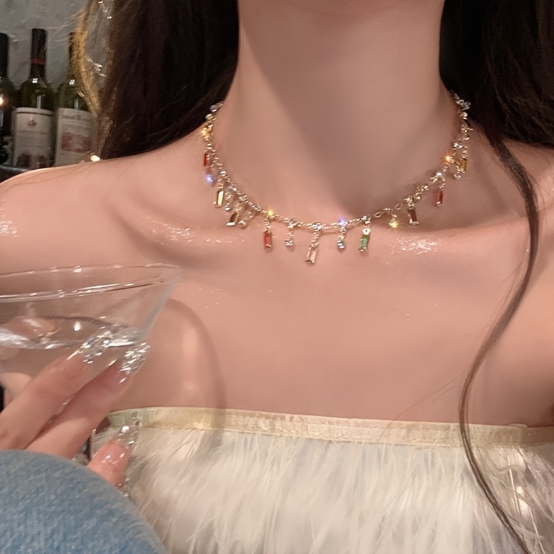 Image of 1pc Colorful Artificial Iridescent Tassel Necklace, A Luxurious And Exquisite Multi-layered Choker Necklace, Suitable For Women's Wedding, Party, And Holiday Wear