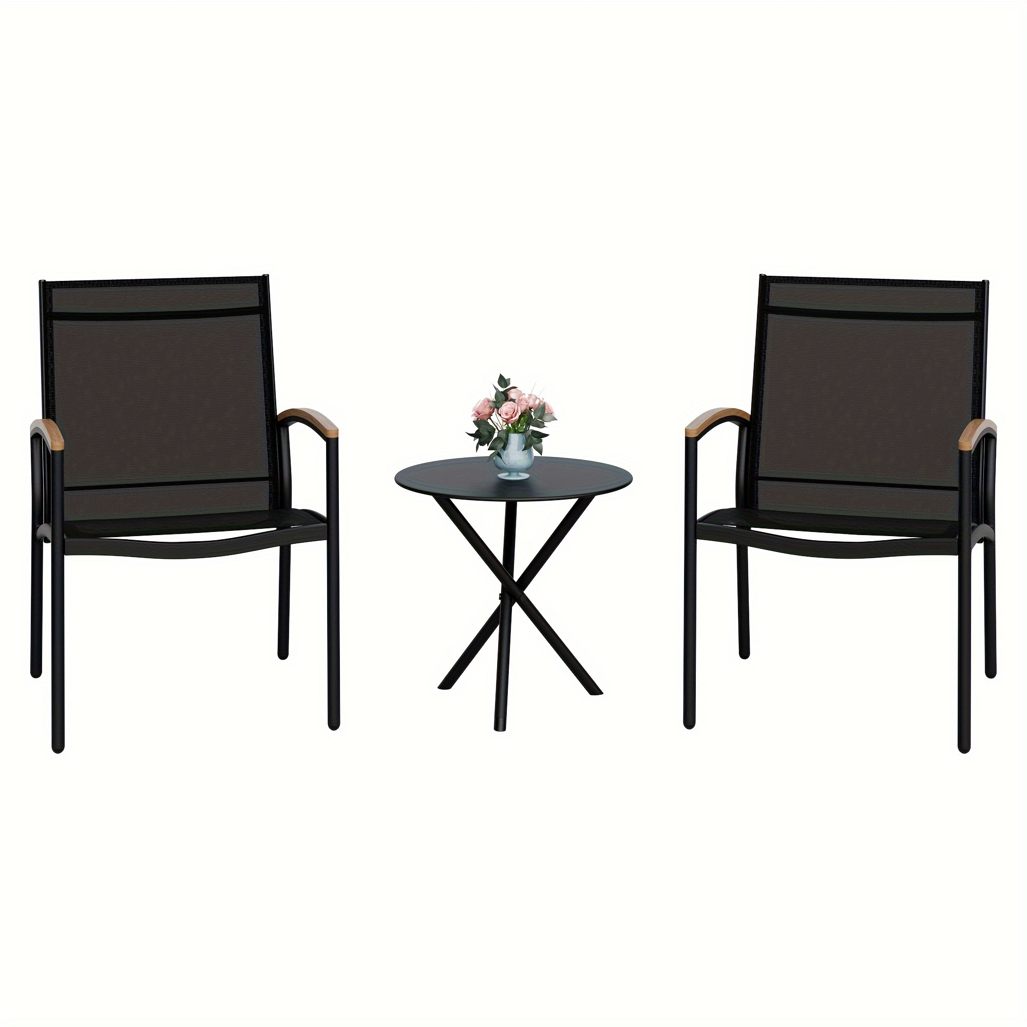 

Celebalcony 3 Pieces Patio Bistro Sets, Outdoor Textilene Fabric Conversation Bistro Set, Textilene Fabric Front Porch Chairs Small Patio Furniture Set