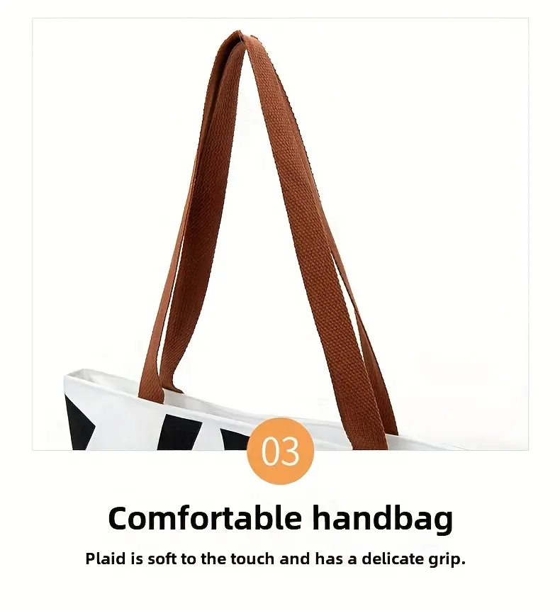 stylish geometric print womens oxford tote bag durable shoulder bag with zipper closure shopping travel commuting in white yellow black commuting accessory modern accessory fabric details 8