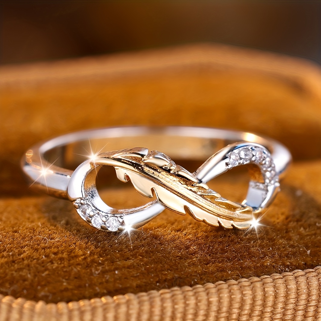 Infinity Feather Ring for Women Stylish Copper Band with CZ