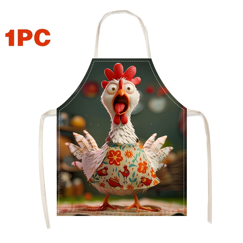 

1pc/2pcs Design, Funny Rooster, Printed Style, Linen Apron, Kitchen Apron, Apron, Personality Apron, Party Apron