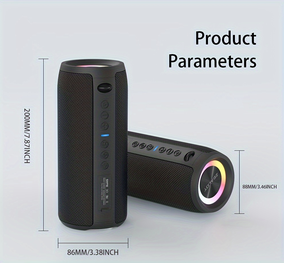 ZEALOT S51 Pro Haut-parleurs sans fil 40W - 16 heures d'autonomie, double appairage, basses explosives, IPX5, subwoofer portable avec port Type-C, chargement USB-C, son surround 7.2, pour la maison, la voiture, le camping, les voyages et l'extérieur