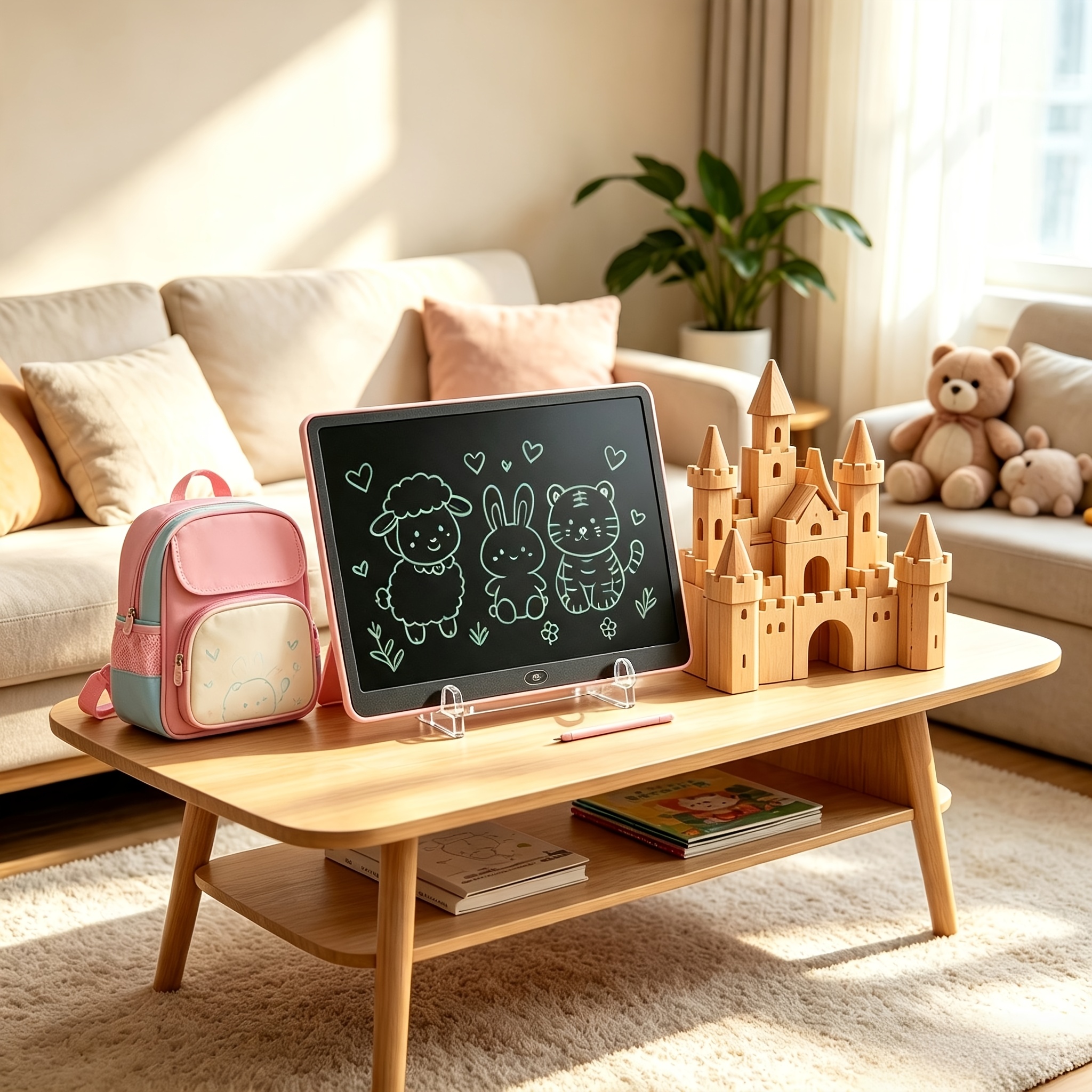 TEMU 3pcs Set (1 Drawing Board, 1 Bracket, 1 Pen) 17 Inch Large Lcd Erasable - A Portable Drawing Board With Color Partition Design, Perfect For