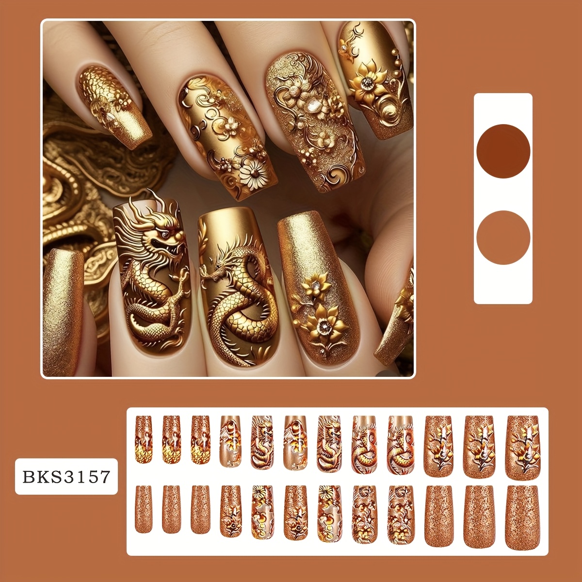 TEMU 24pcs Luxurious & Long Square Press-on Nails - Sparkling Metallic Finish With Jelly Glue & Nail File Included