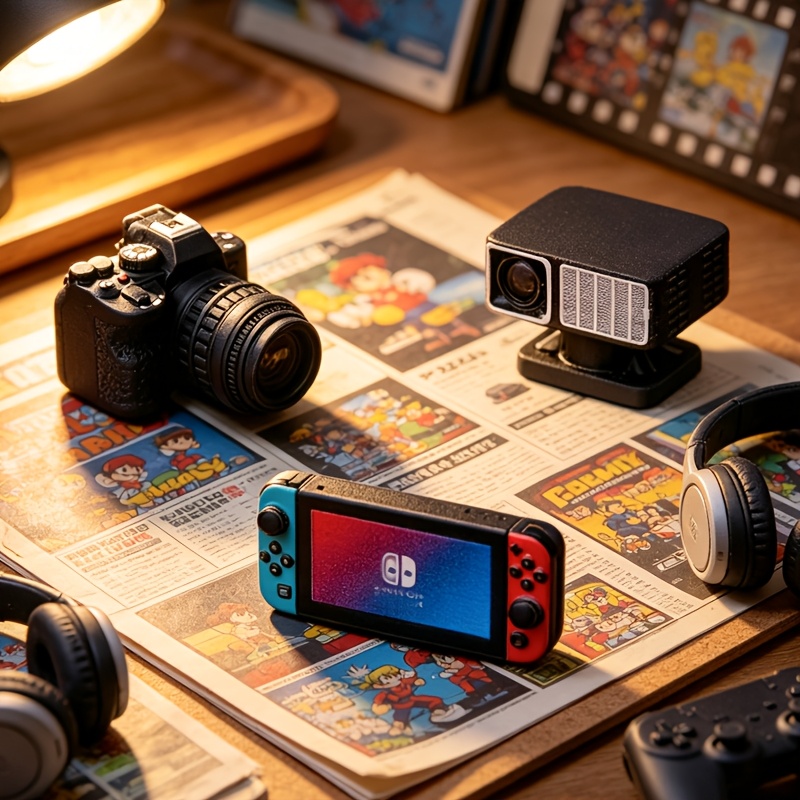 TEMU 3pcs/4pcs Set 1:12 Scale Miniature Game Console, Camera, Projector, Phone, Tablet Model Display Piece, Mini Scene Shooting Prop, Miniature Scene