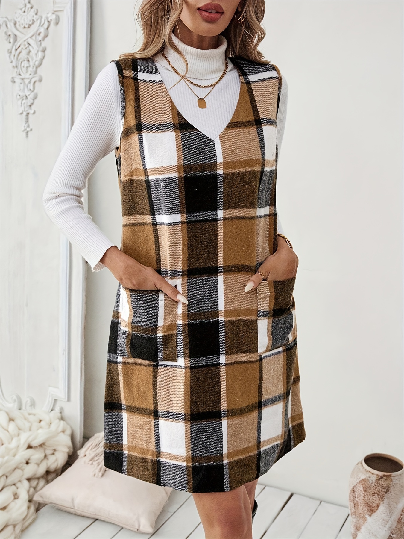 womens autumn winter casual sleeveless dress v neck - Temu Australia