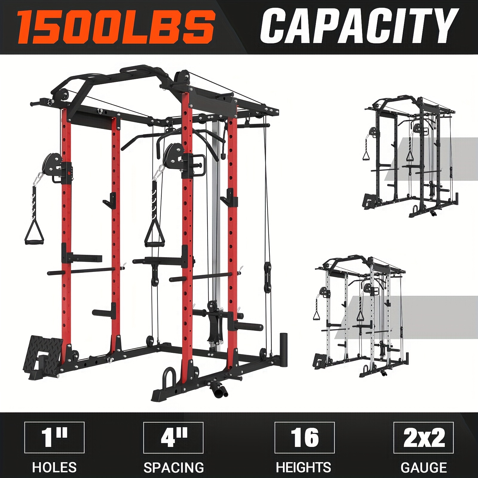 

1pc Power Rack Cage, 1500lbs Weight Rack With Cable Crossover Machine, Multifunctional Squat Rack For Home Gym Use
