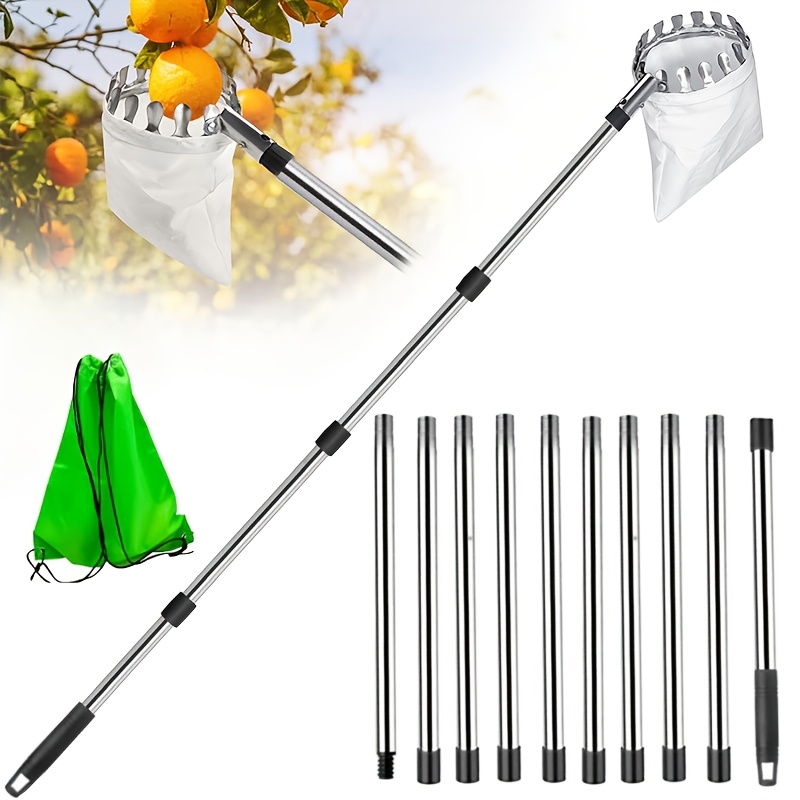 TEMU Easy- Picker Tool Set - Durable Metal, No Power Needed, Cushioned Design For , Peaches & More - Includes 8ft-13ft Extension Rod