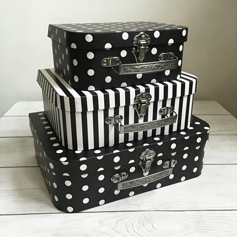 TEMU 3pcs Vintage Polka Dot Cardboard Handle Box Set With Lid - Storage Gift Box, Collectibles Organizer, Photo Storage - Ideal For Weddings,