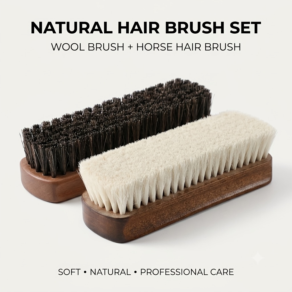 Image of 2pcs Shoe Care Set, Premium Brush And Brush, For Leather And Leather Shoe Care And Cleaning, Without Battery
